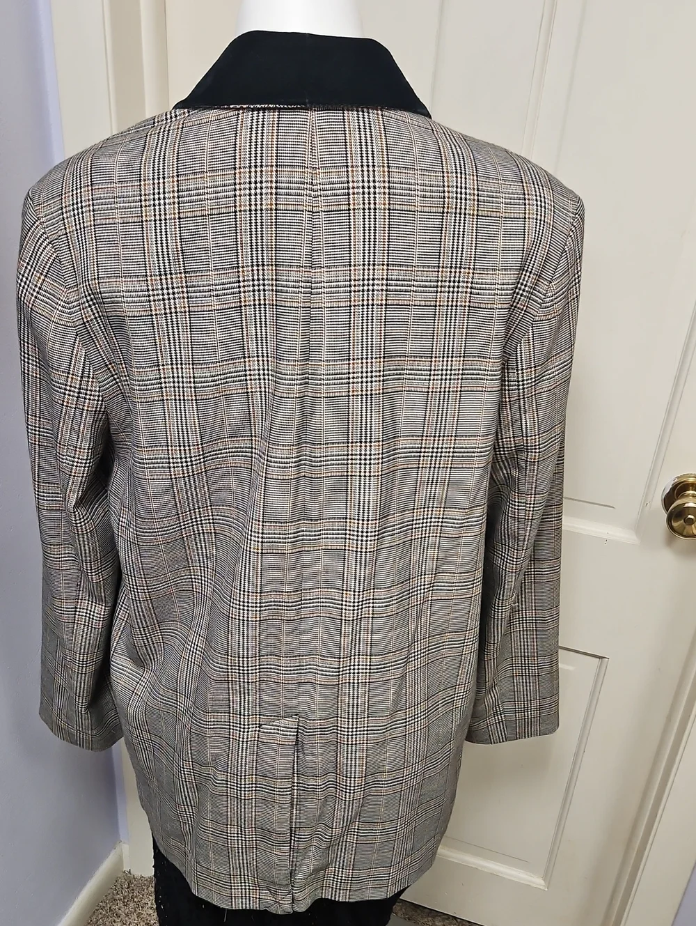 Free People Fall Autumn Plaid Shawl Collar Blazer with Black Trim